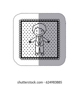 monochrome sticker in square frame and dotted with hand drawn of groom vector illustration