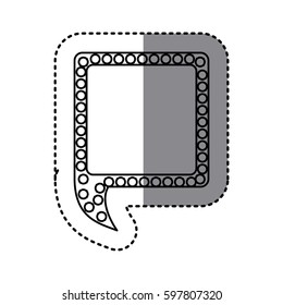 monochrome sticker of square speech with tail and contour of dots vector illustration