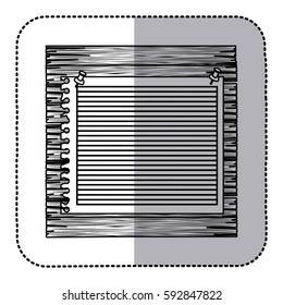 monochrome sticker of striped notebook sheet in blank on wood board vector illustration