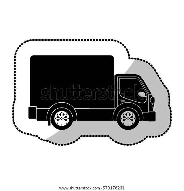 monochrome
sticker transport truck with wagon and
wheels