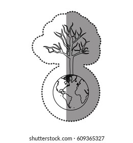 monochrome sticker of world with tree without leafs vector illustration