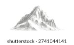 Monochrome stipple effect mountain. Retro vector illustration on transparent background.