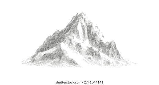 Monochrome stipple effect mountain. Retro vector illustration on transparent background.