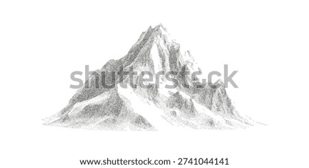 Monochrome stipple effect mountain. Retro vector illustration on transparent background.