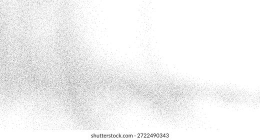 Monochrome stipple vortex, gritty spiral motion lines with scattered particles, grunge noise texture background, vector illustration