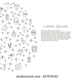Monochrome stock vector illustration lettering Happy Easter, doodle egg, Lorem ipsum