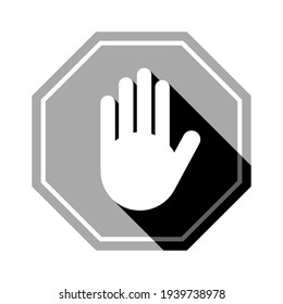 Monochrome Stop Hand Block Octagon Sign or Adblock or Do Not Enter Icon with Shadow Effect. Vector Image.
