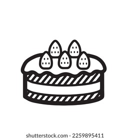 monochrome strawberry cake icon illustration