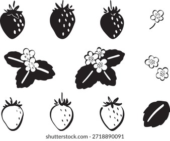 Conjunto de ícones de morango monocromático | Ilustração de fruta simples