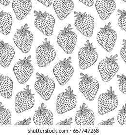 Monochrome strawberry seamless pattern. Hand drawn. Vector illustration.