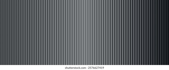 Monochrome striped background with vertical black and white lines. The background has a sleek, modern style with black and white contrast. Geometric pattern background vector. Gray background.