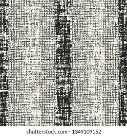 Monochrome Striped Distressed Canvas Effect Textured Background. Seamless Pattern. 