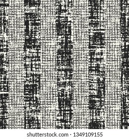 Monochrome Striped Distressed Canvas Effect Textured Background. Seamless Pattern. 