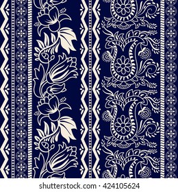 Monochrome striped floral pattern. Paisley. Wallpaper in two colors