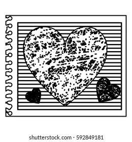 monochrome striped notebook sheet with hearts hand drawn vector illustration
