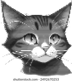 Monochrome striped representation of a feline face.