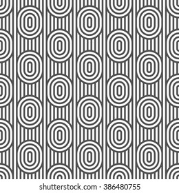 Monochrome striped seamless pattern with ovals. Vector background