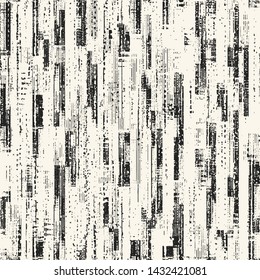 Monochrome Striped Splatter-Textured Distressed Background. Seamless Pattern.