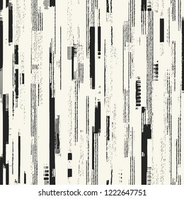 Monochrome Striped Washed-Out Effect Textured Distressed Background. Seamless Pattern.