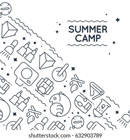 Monochrome stylish doodle card with images of barbecue, tea, equipment and many other objects to the left and the text to the right on the white background vector illustration
