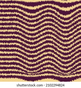 Monochrome Stylish Fringed Wavy Stripes Seamless Vector Pattern Hairy Look Geometric Design Dark Purple Yellow Colors