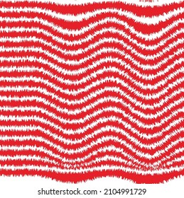 Monochrome Stylish Fringed Wavy Stripes Seamless Vector Pattern Hairy Look Geometric Design Red White Colors
