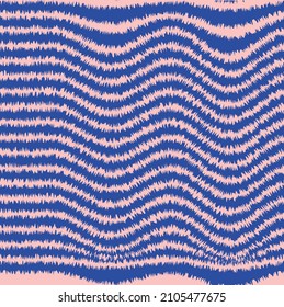 Monochrome Stylish Fringed Wavy Stripes Seamless Vector Pattern Hairy Look Geometric Design Royal Blue Pastel Pink Colors