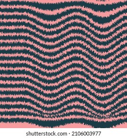 Monochrome Stylish Fringed Wavy Stripes Seamless Vector Pattern Hairy Look Geometric Design Navy Blue Pink Colors