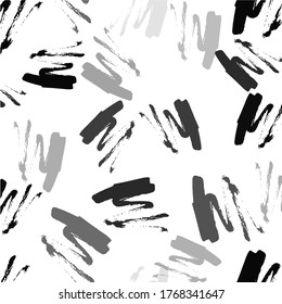 Monochrome Stylish Texture. White Drawn Design. Bright Brush Print. Black Nature Element. Grey Modern Template. Monochrome Dirty Art Template. Grey Abstract Shawl.