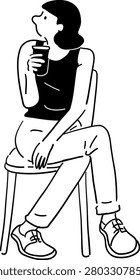 monochrome stylish woman's pose line illustration