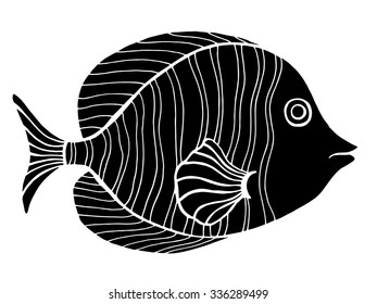 Monochrome stylized Fish. Hand Drawn doodle vector illustration isolated on white background. Sketch for tattoo or makhenda. Sea food collection.