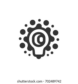 Monochrome stylized lightbulbs logotype, new idea and solution abstract symbol, flat bright cartoon incandescent light bulb. Isolated black simple vector icon on white background.