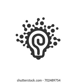 Monochrome stylized lightbulbs logotype, new idea and solution abstract symbol, flat bright cartoon incandescent light bulb. Isolated black simple vector icon on white background.