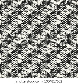 Monochrome Subtle Checked Grain Stroke Textured Distressed Background. Seamless Pattern.