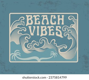 monochrome summer vintage vector design, retro vintage beach artwork for t shirt, sticker, poster, ocean wave vector, halftone wave art