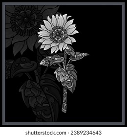 Monochrome Sun flower mandala arts isolated on black background.