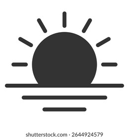 Monochrome Sunrise Icon – Flat Black-and-White Sun Illustration