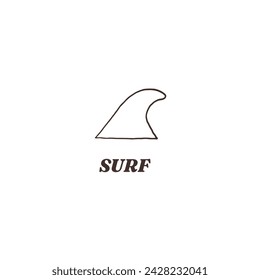 Monochrome surfer board fin. Vector doodle hand drawn black and white illustration posters t-shirts and stickers