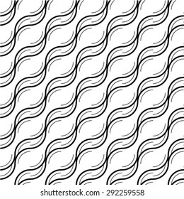 Monochrome symmetric seamless pattern with parallel zigzag lines, black and white infinite geometric, abstract vector textured web visual covering.