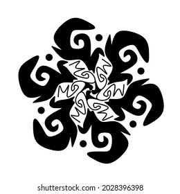 Monochrome symmetrical abstract kaleidoscope background. Vector abstract shapes forming ethnic ornaments. Handwritten line art. Modern and minimalist symmetrical mandala for design and decoration.