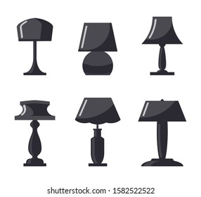 Monochrome table lamp set. Modern table lamp icon collection, flat style. Vector illustration