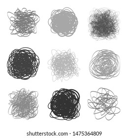 Monochrome tangled patterns on white. Tangle texture with lines. Hand drawn dinamic sketches. Black and white illustration