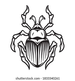 Monochrome tattoo template of beetle in vintage style isolated vector illustration