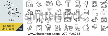 Monochrome Tax Line Icon Set Vector