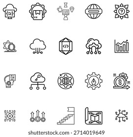 Tecnologia monocromática e conjunto de desenvolvimento com código de nuvem de engrenagens e símbolos gráficos