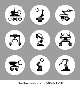 Monochrome technology factory robot icons design, vector illustration