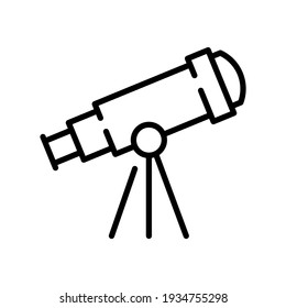 Monochrome telescope simple icon vector illustration. Black linear observation discovery astronomical equipment isolated on white. Optical device research exploration planet star galaxy solar system