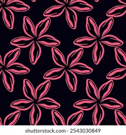 monochrome textile design solid abstract bright hibiscus flowers with stalk leaves, all-over seamless pattern 