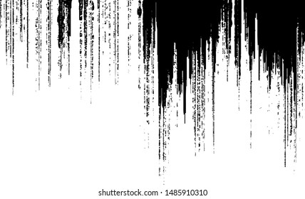 Monochrome texture composed of irregular graphic elements. Distressed uneven grunge background. Abstract vector illustration. Overlay for interesting effect and depth. Isolated on white background.