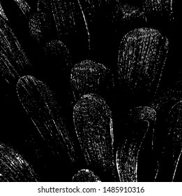 Monochrome texture composed of irregular graphic elements. Distressed uneven grunge background. Abstract vector illustration. Overlay for interesting effect and depth. Isolated on white background.